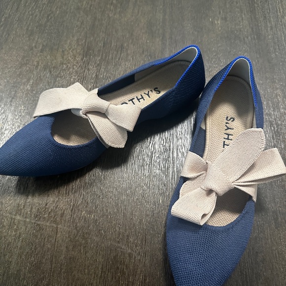 Rothy's Women's Blue Flats with Cream Bow - Picture 5 of 8